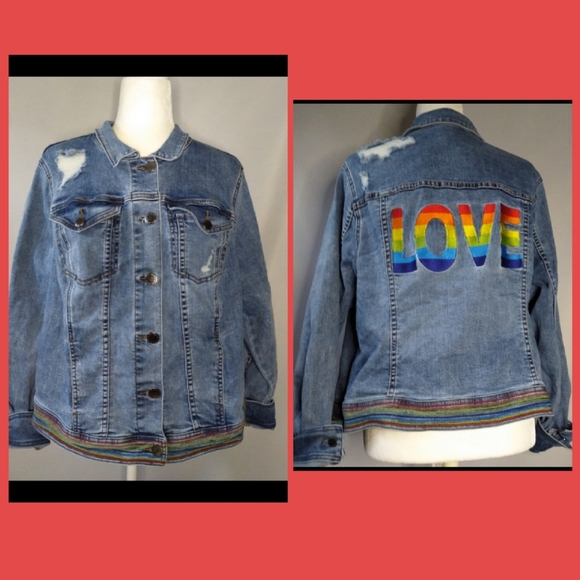 Lane Bryant Jackets & Blazers - Lane Bryant Distressed Denim "Love" Jacket
